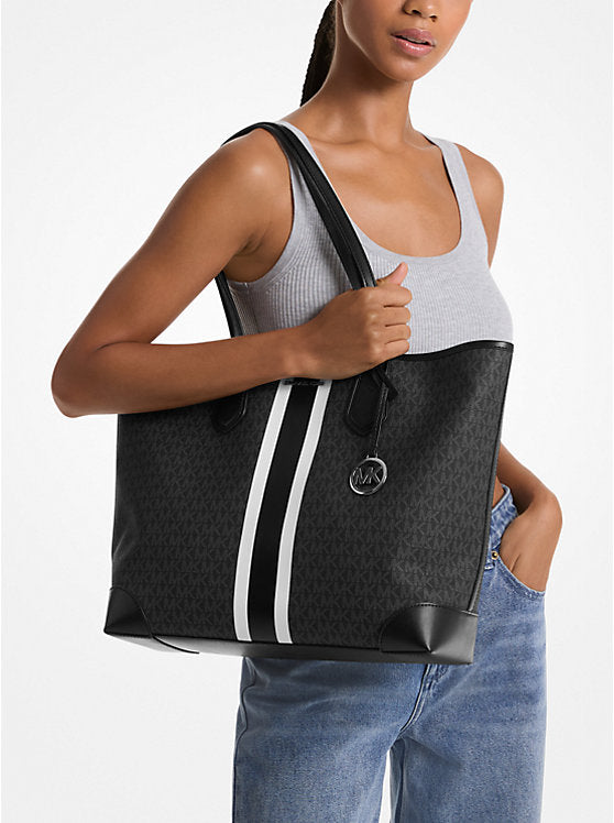 MK Eva Large Signature Logo Stripe Tote Bag