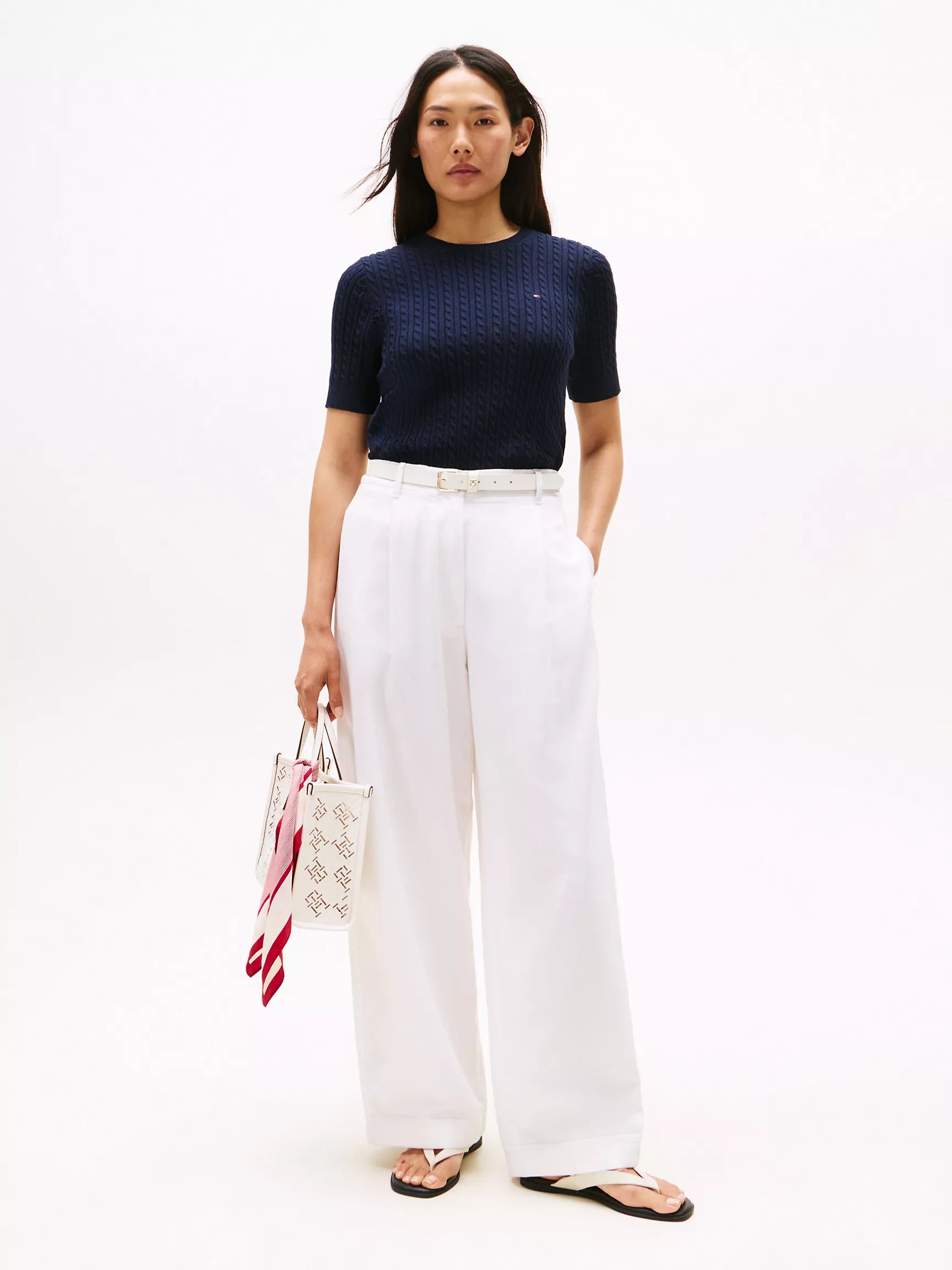 Tommy Short-Sleeve Cable Knit Sweater