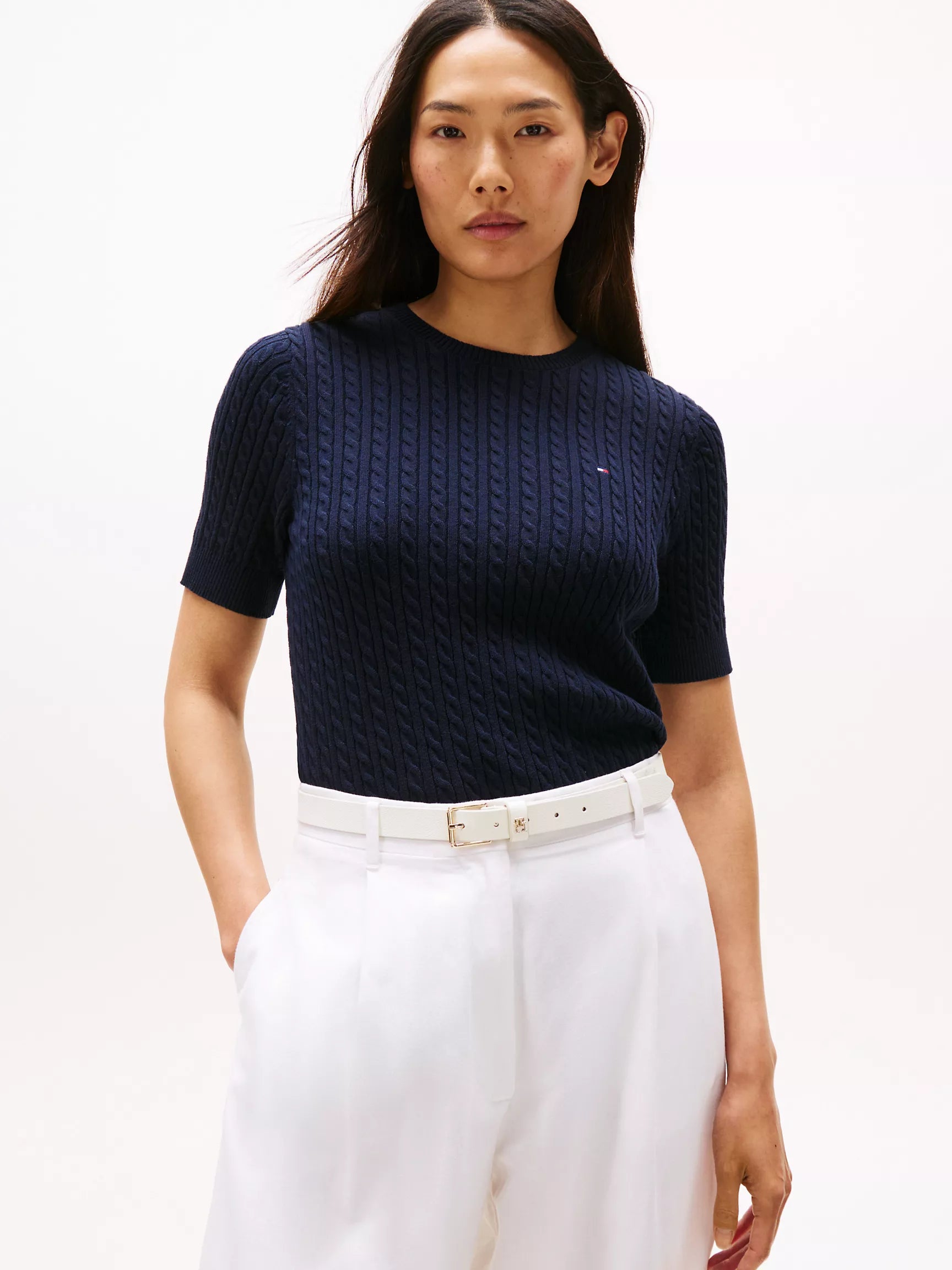 Tommy Short-Sleeve Cable Knit Sweater