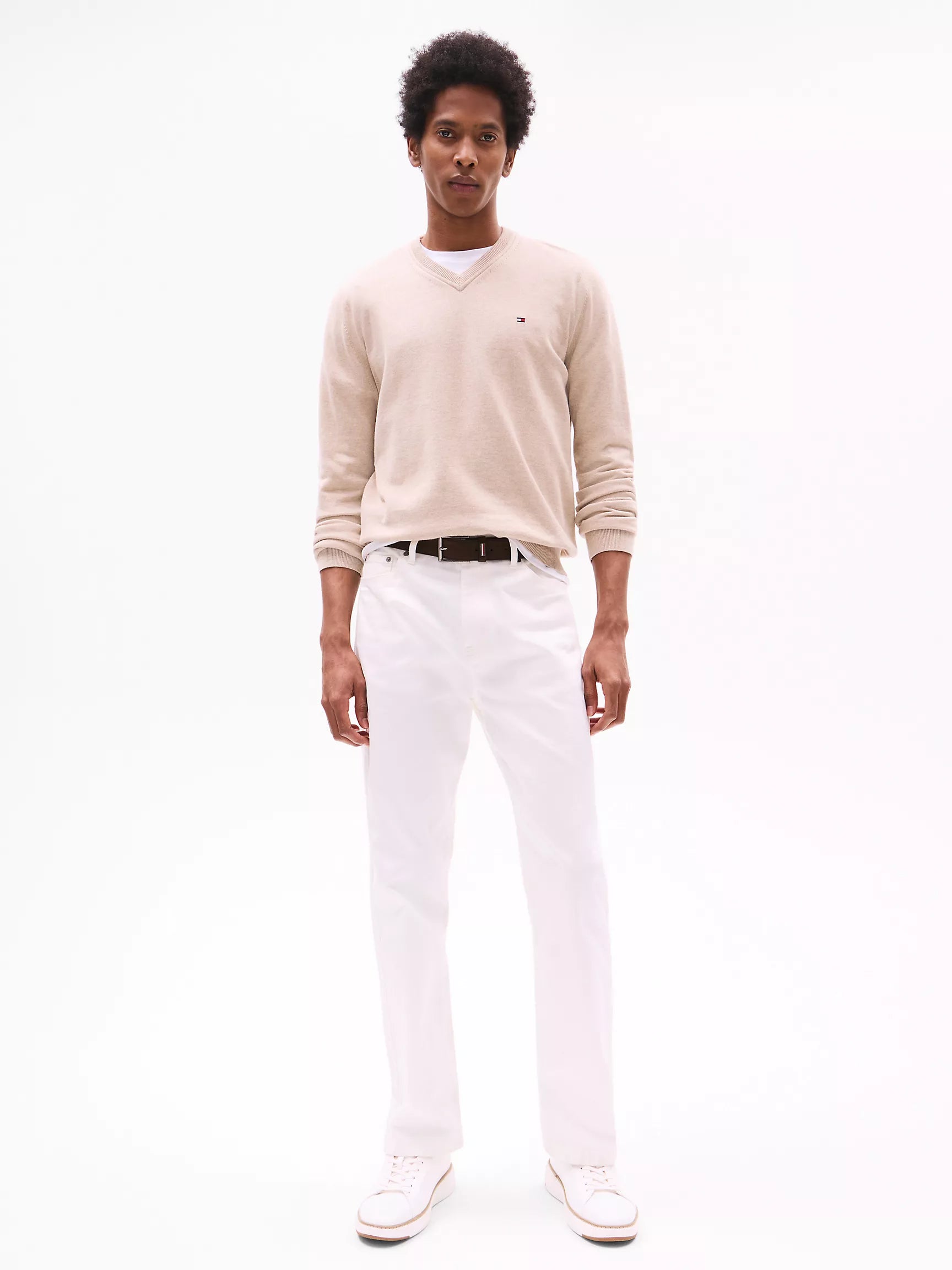 Tommy Solid Logo V-Neck Sweater