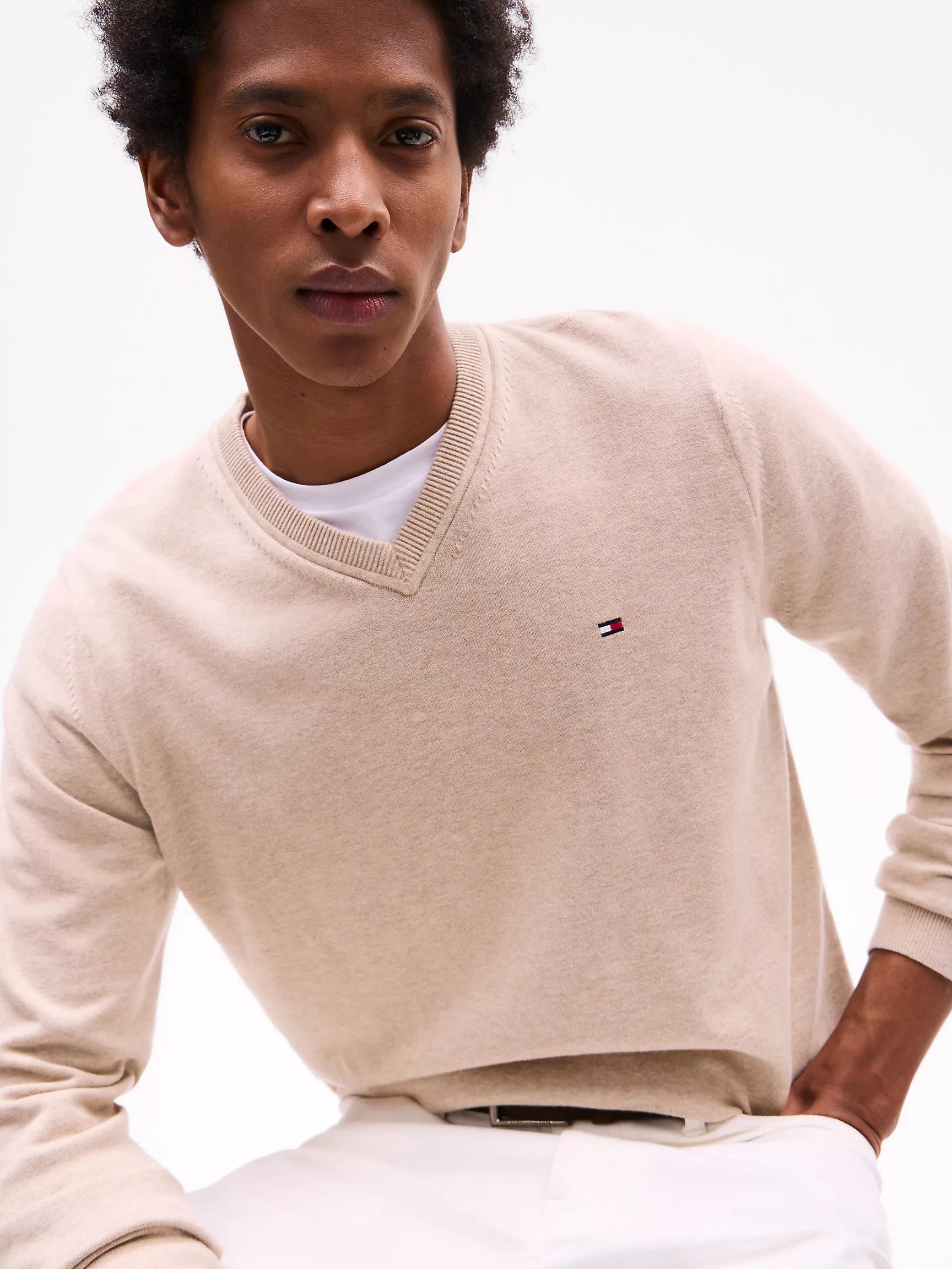 Tommy Solid Logo V-Neck Sweater