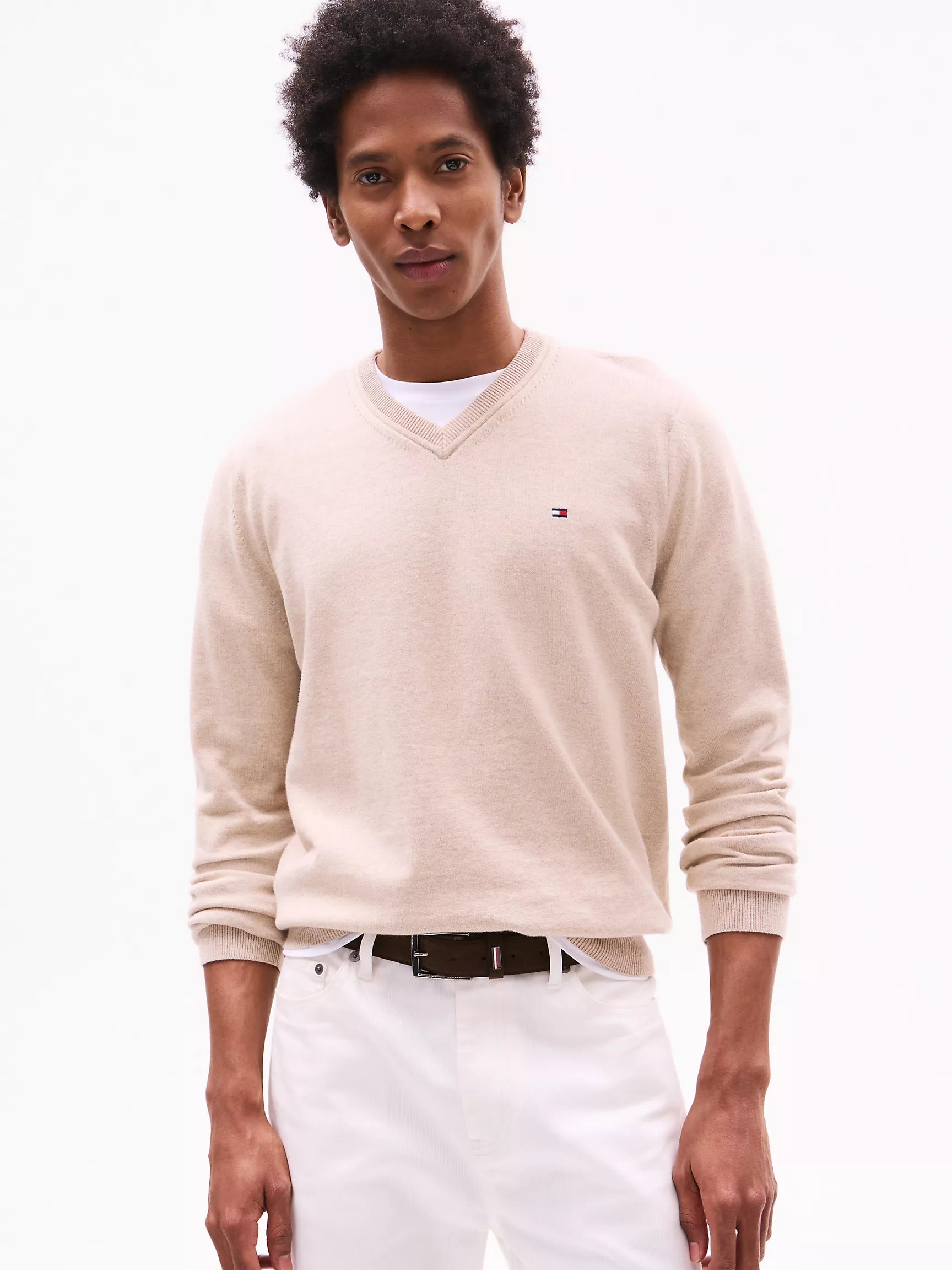 Tommy Solid Logo V-Neck Sweater