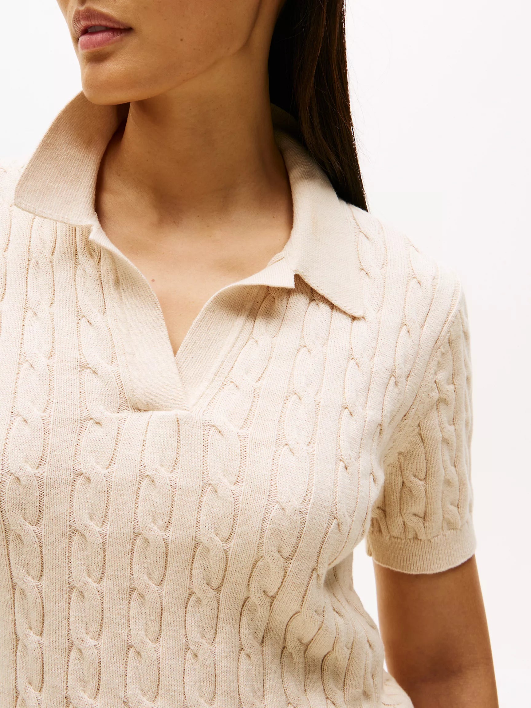 Tommy Short-Sleeve Cable Knit Polo Sweater