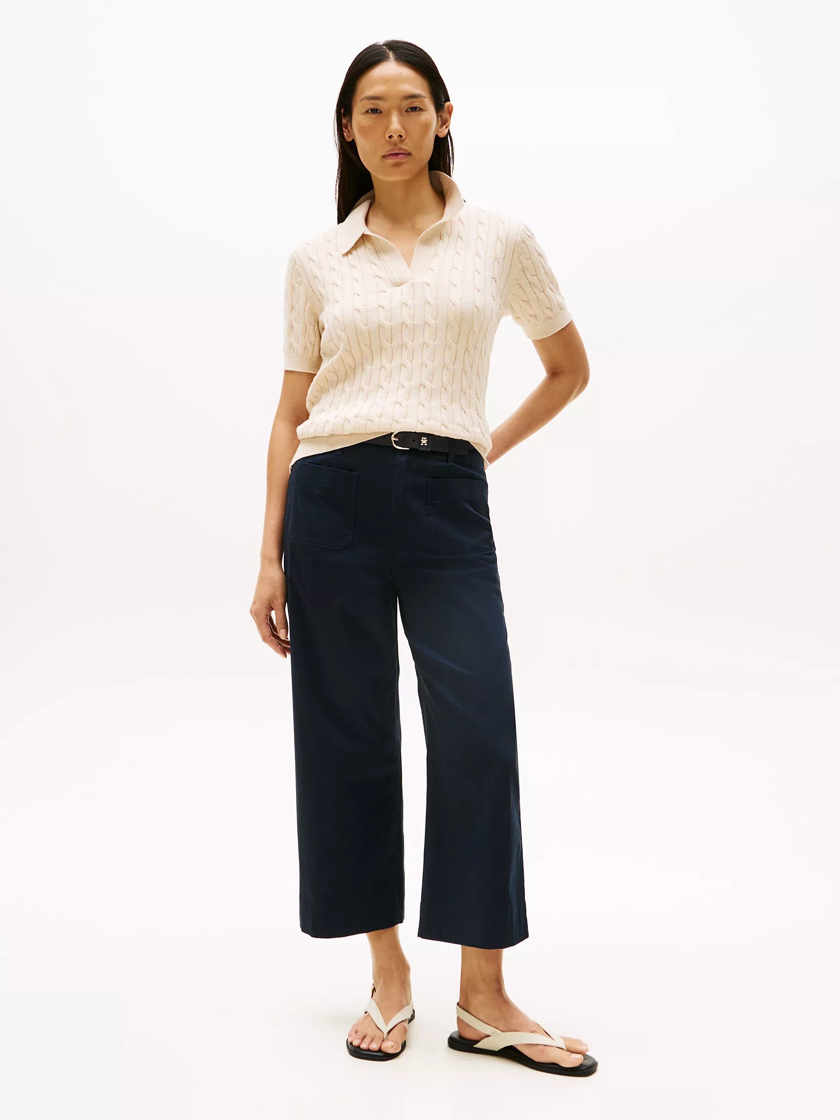 Tommy Short-Sleeve Cable Knit Polo Sweater