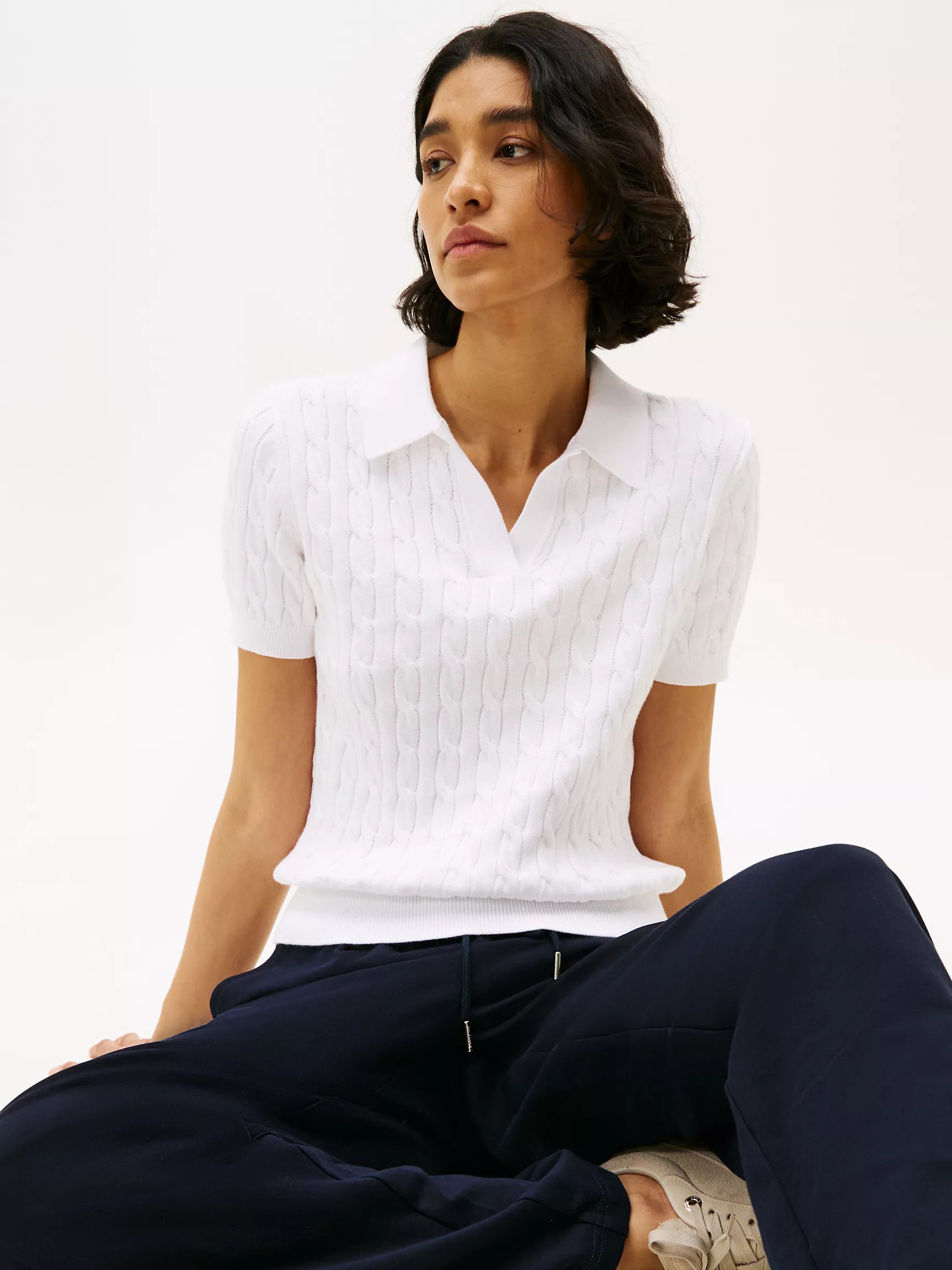 Tommy Short-Sleeve Cable Knit Polo Sweater