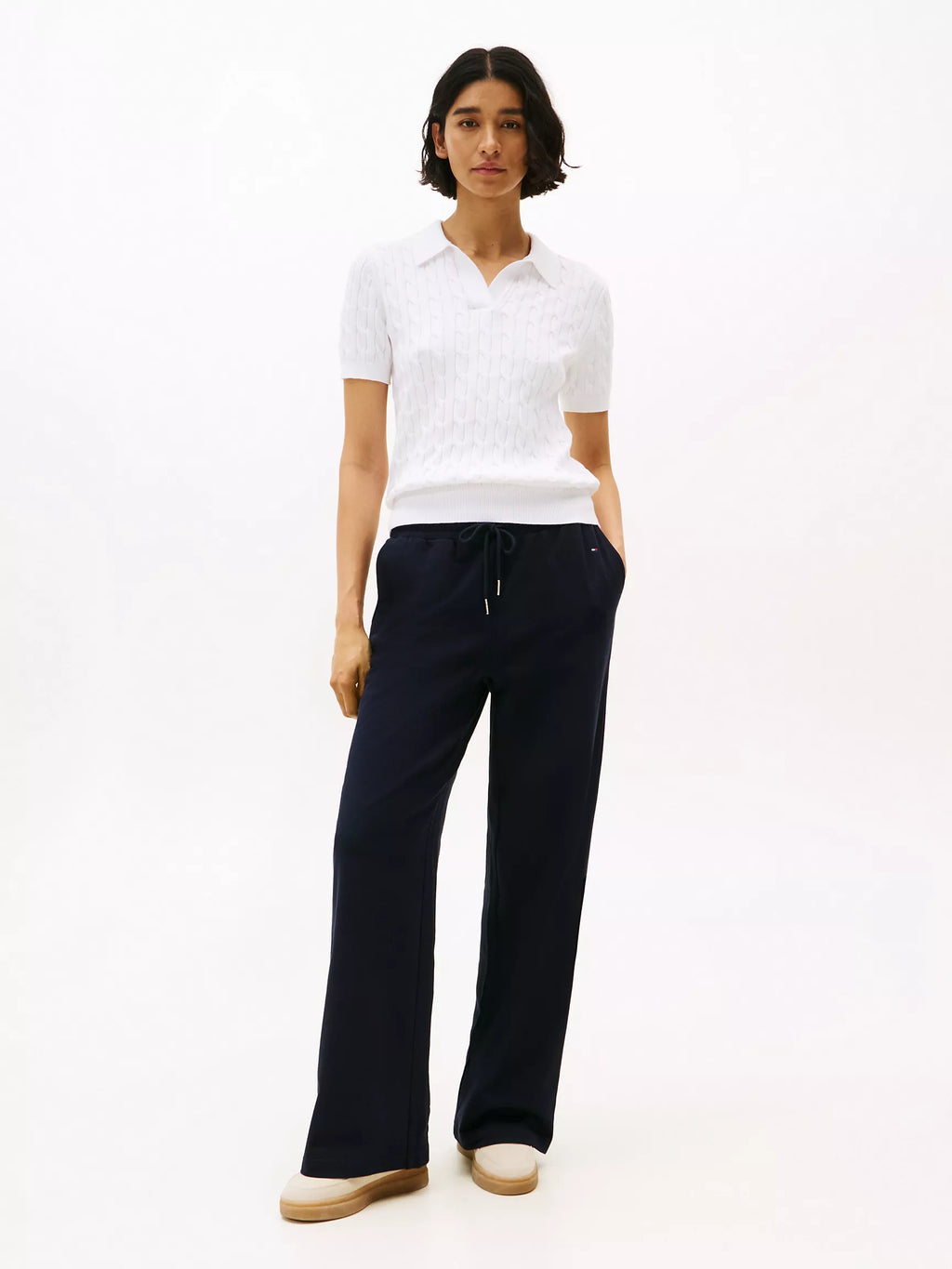 Tommy Short-Sleeve Cable Knit Polo Sweater