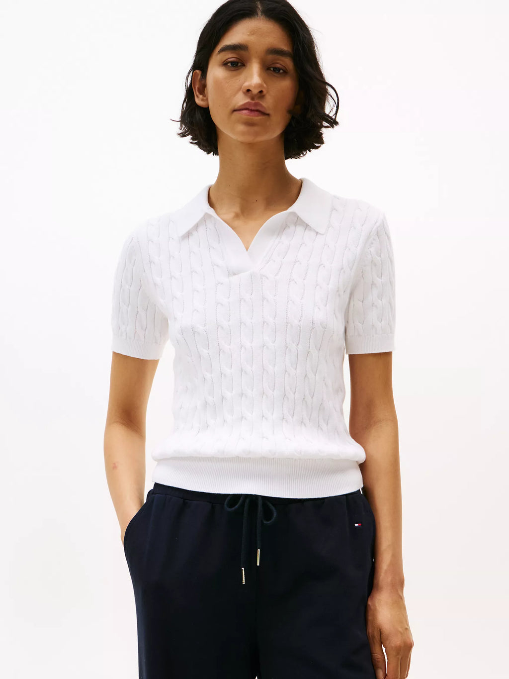 Tommy Short-Sleeve Cable Knit Polo Sweater