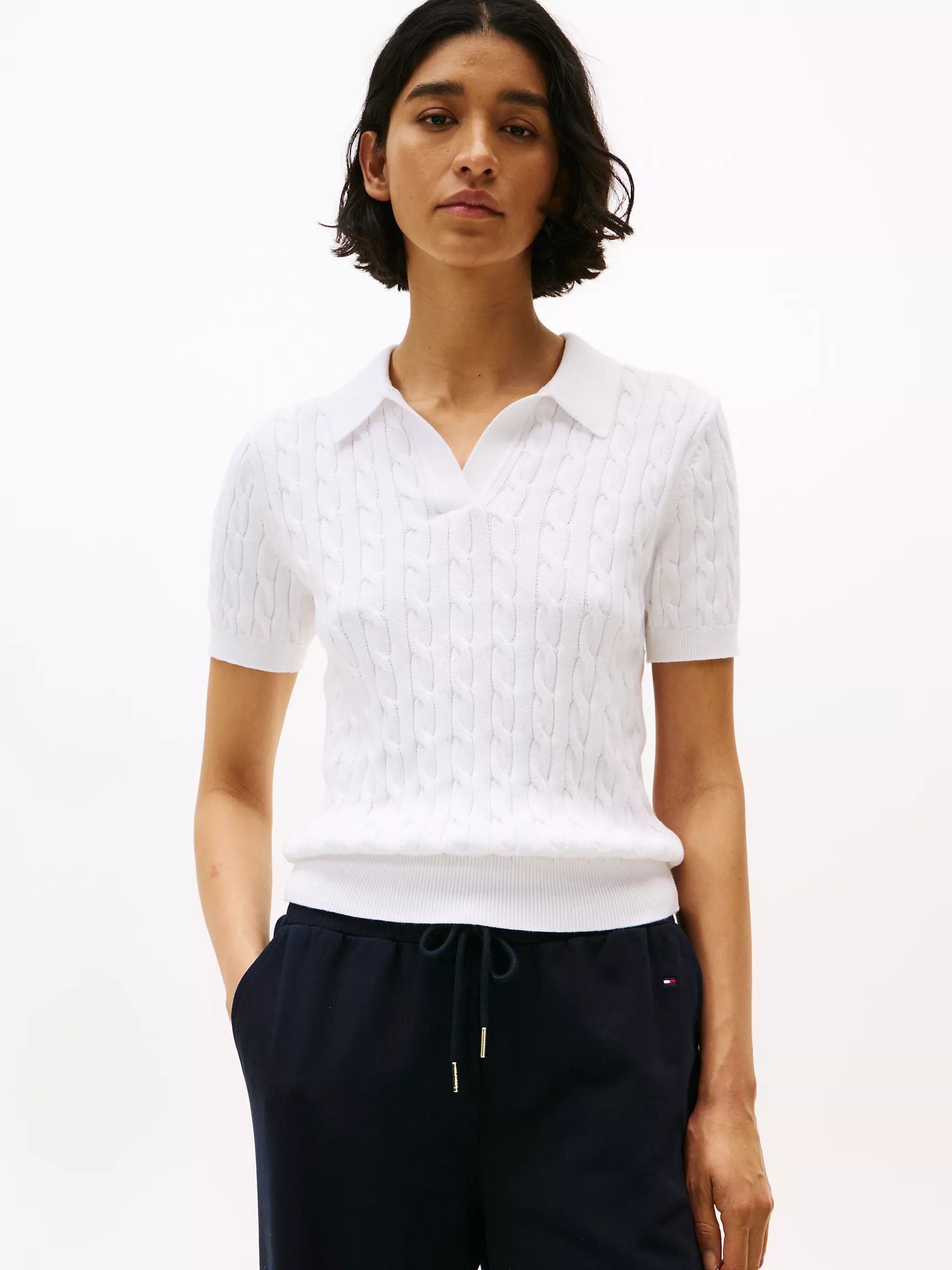 Tommy Short-Sleeve Cable Knit Polo Sweater