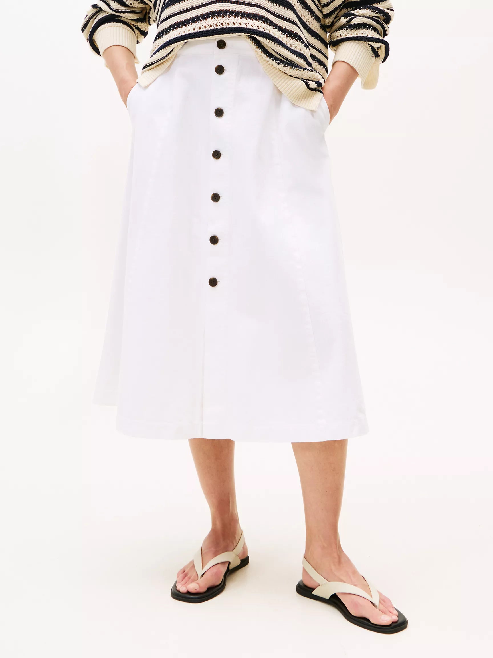 Tommy White High-Rise Flared Denim Skirt
