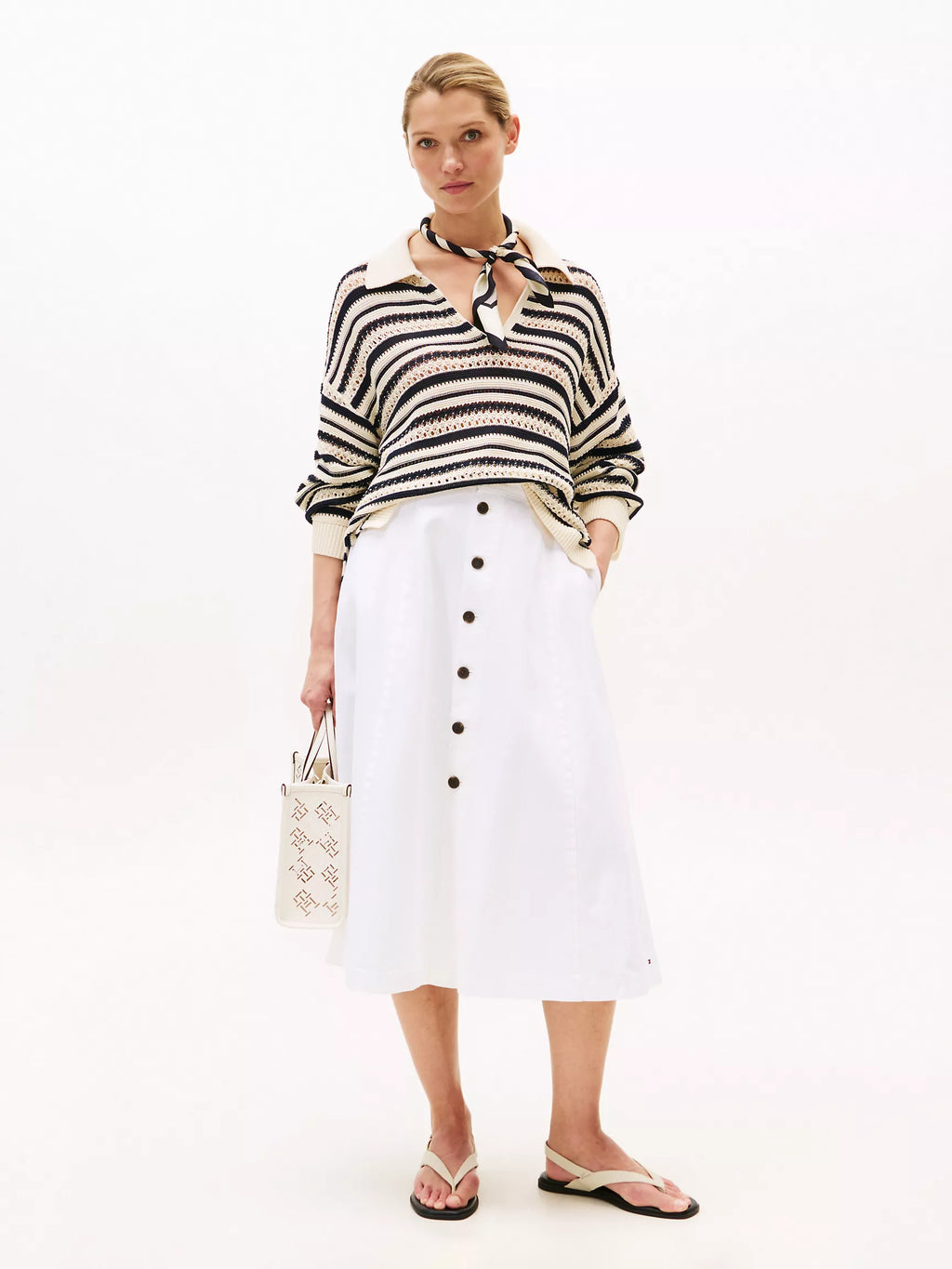 Tommy White High-Rise Flared Denim Skirt