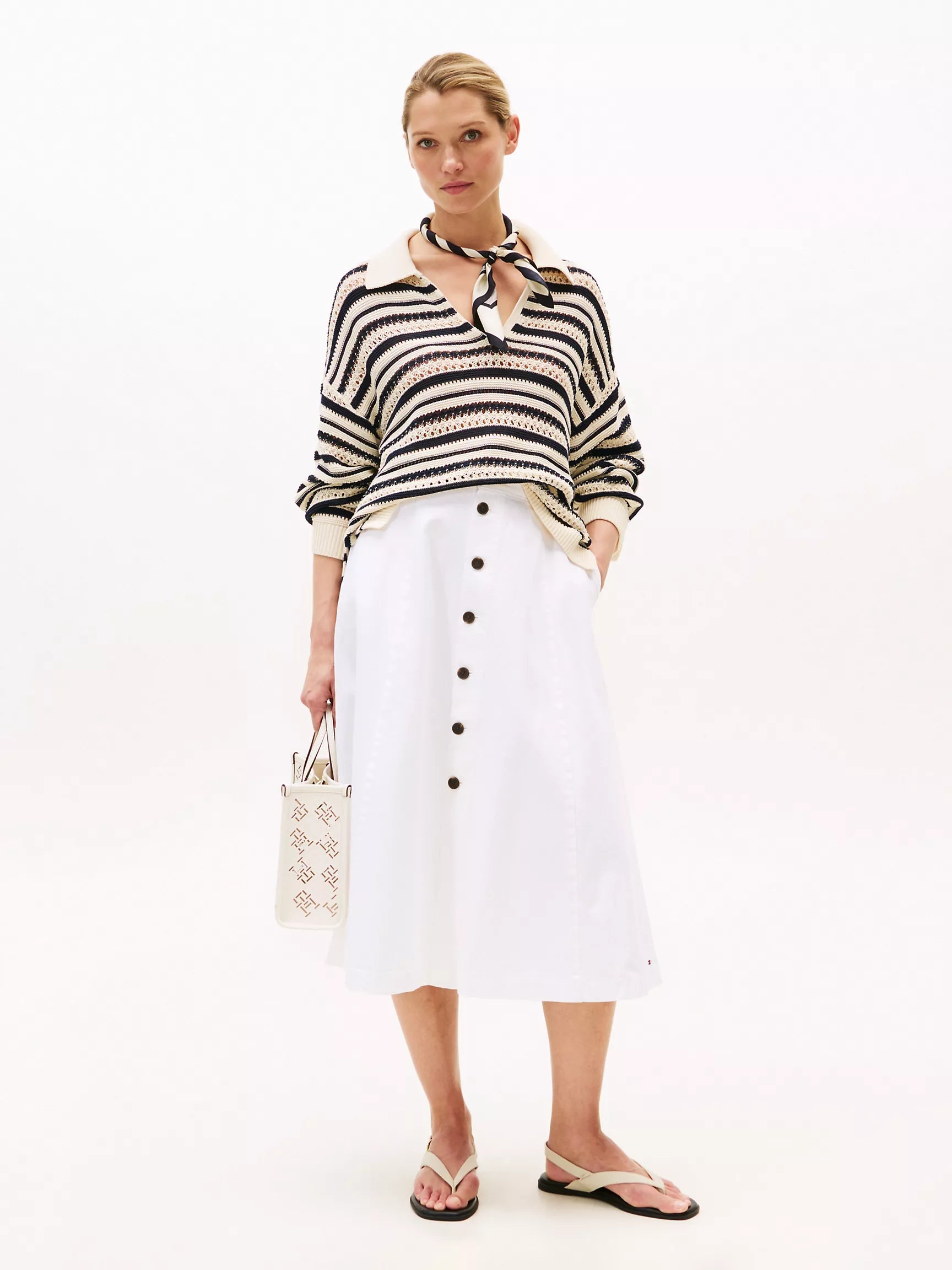 Tommy White High-Rise Flared Denim Skirt