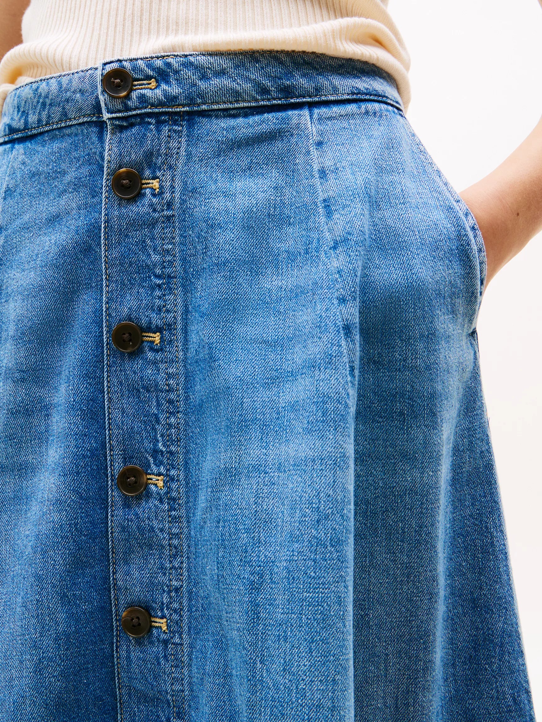Tommy Medium Wash High-Rise Flared Denim Skirt