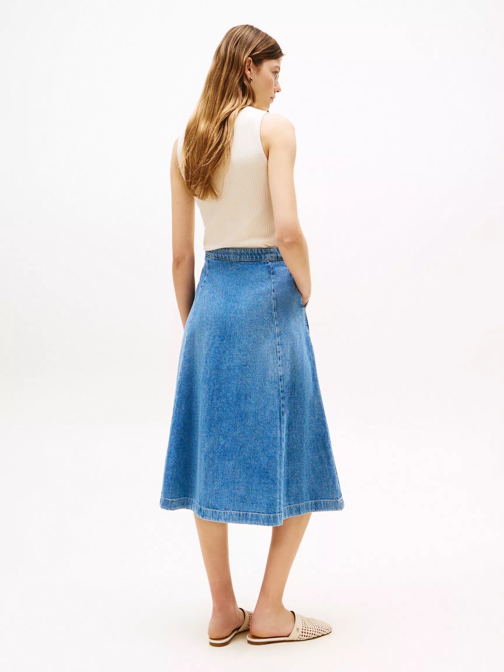 Tommy Medium Wash High-Rise Flared Denim Skirt