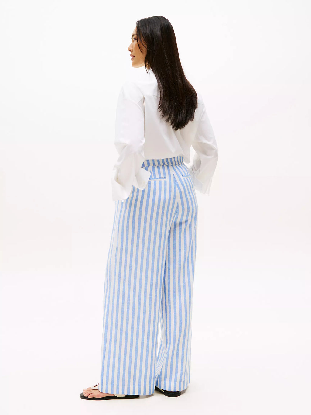 Tommy Stripe Wide-Leg Paper-Bag Pant