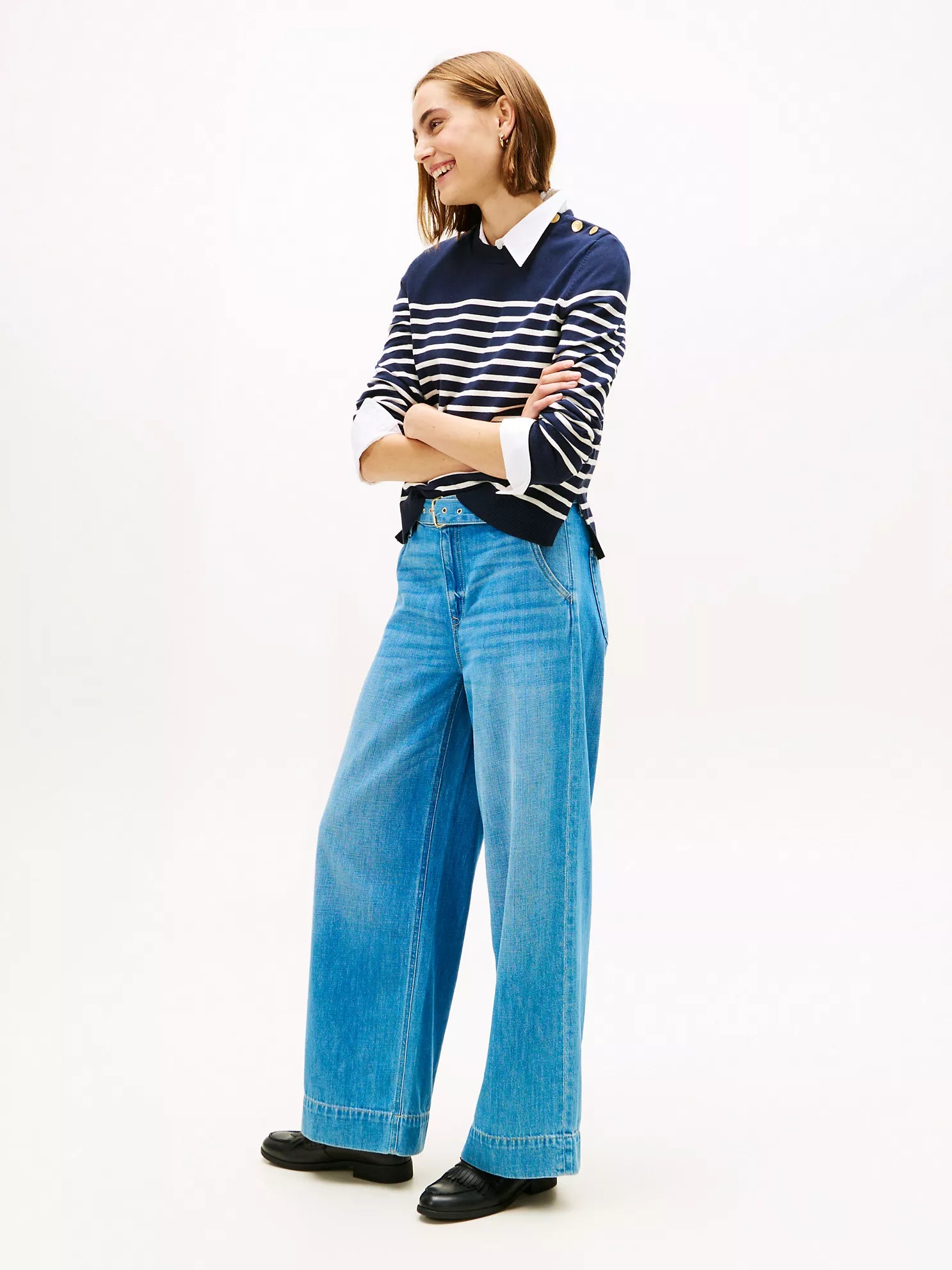 TOMMY HILFIGER High-Rise Belted Wide Leg Jean