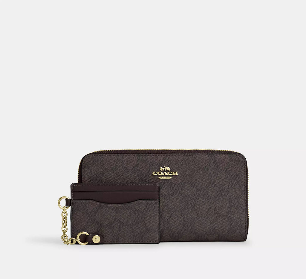 COACH Long Zip Around Wallet With Detachable Card Case In Signature Canvas