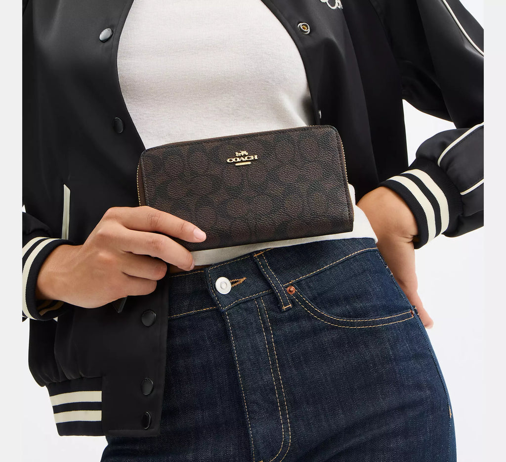 COACH Long Zip Around Wallet With Detachable Card Case In Signature Canvas