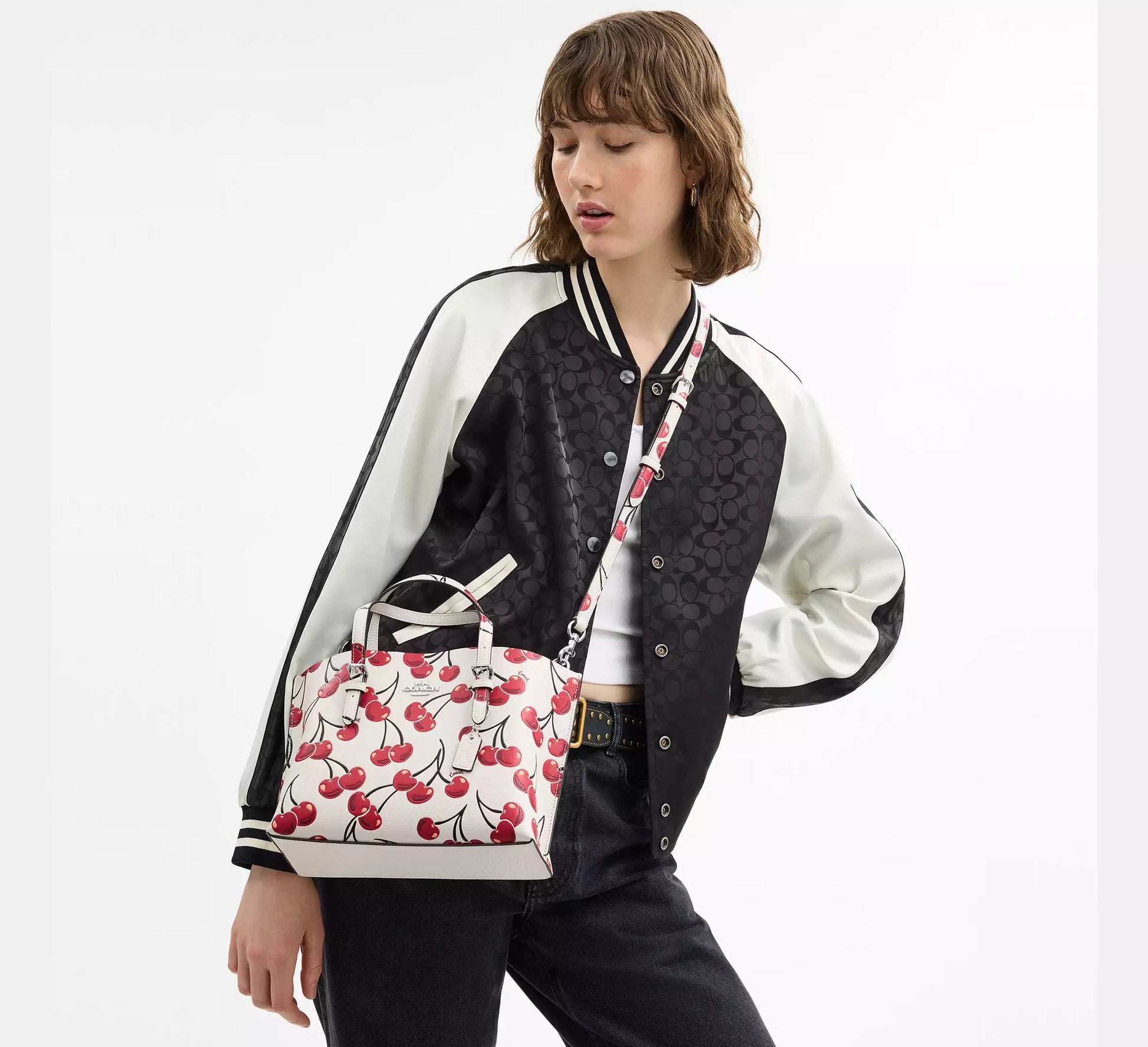 Coach Mollie Tote Bag 25 With Cherry Print